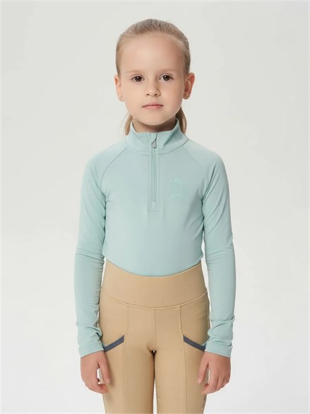 {{photo.Alt || photo.Description || 'Лонгслив детский для конного спорта и верховой езды, мятный'}}